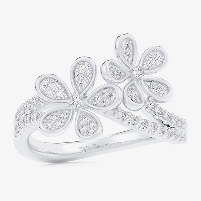 (G-H / Si1-Si2) Womens 1/3 CT. T.W. Lab Grown White Diamond 10K Gold Flower Bypass Cocktail Ring