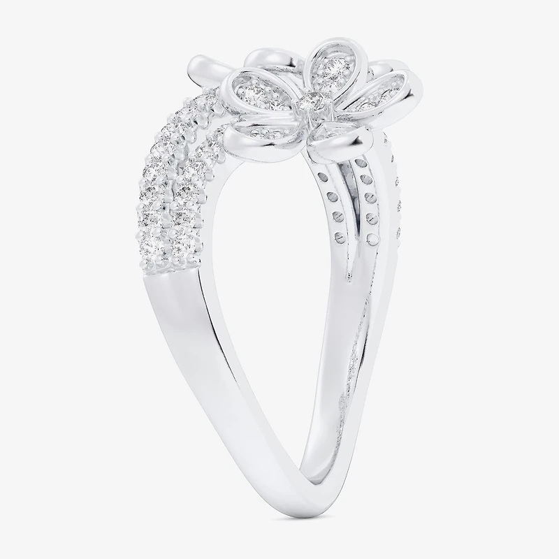 (G-H / Si1-Si2) Womens 1/3 CT. T.W. Lab Grown White Diamond 10K Gold Flower Bypass Cocktail Ring