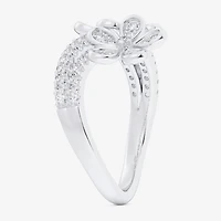(G-H / Si1-Si2) Womens 1/3 CT. T.W. Lab Grown White Diamond 10K Gold Flower Bypass  Cocktail Ring