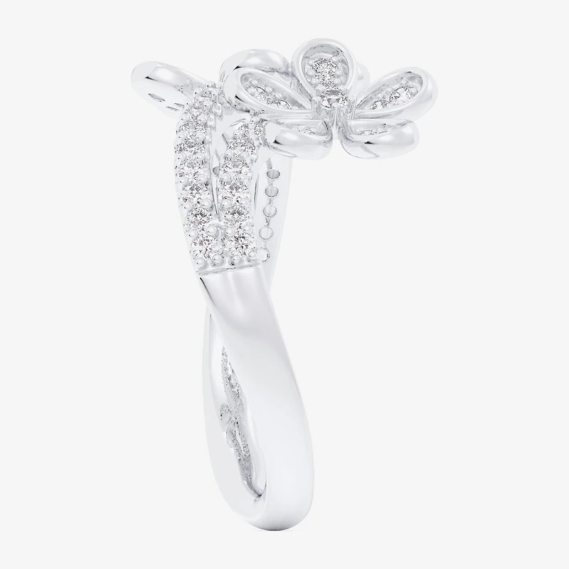 (G-H / Si1-Si2) Womens 1/3 CT. T.W. Lab Grown White Diamond 10K Gold Flower Bypass Cocktail Ring