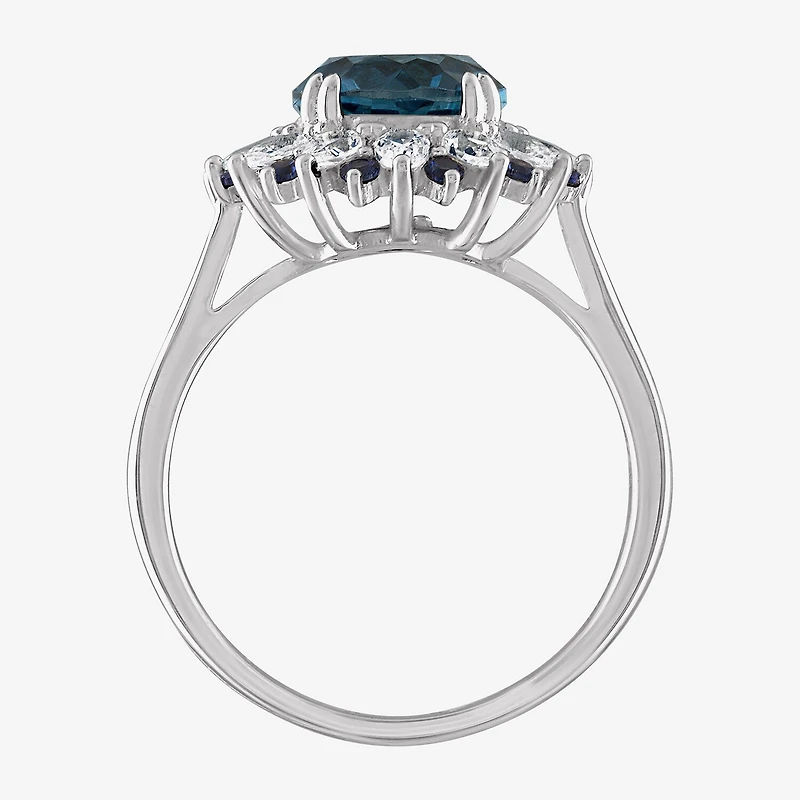 Womens Genuine Blue Topaz Sterling Silver Oval Cocktail Ring