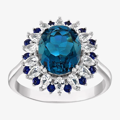 Womens Genuine Blue Topaz Sterling Silver Oval Cocktail Ring
