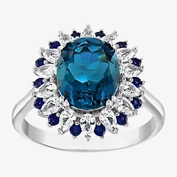 Womens Genuine Blue Topaz Sterling Silver Oval Cocktail Ring