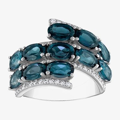 Womens Genuine Blue Topaz Sterling Silver Bypass Cocktail Ring