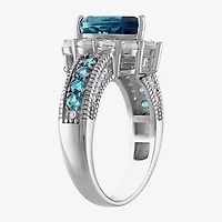 Womens Genuine Blue Topaz Sterling Silver Pear Cocktail Ring