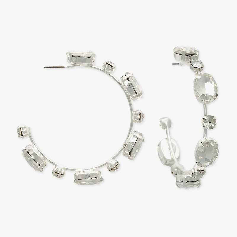 Bijoux Bar Silver Tone Womens Glass 60mm Hoop Earrings