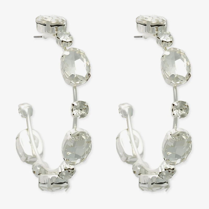 Bijoux Bar Silver Tone Womens Glass 60mm Hoop Earrings