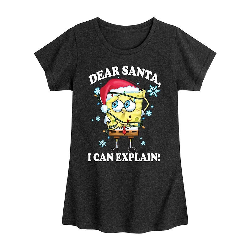 Dear Santa Big Kid Girls Crew Neck Short Sleeve Spongebob T-Shirt