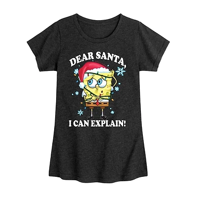 Dear Santa Big Kid Girls Crew Neck Short Sleeve Spongebob T-Shirt