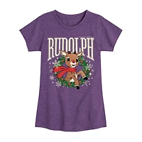 Big Kid Girls Crew Neck Short Sleeve Rudolph T-Shirt