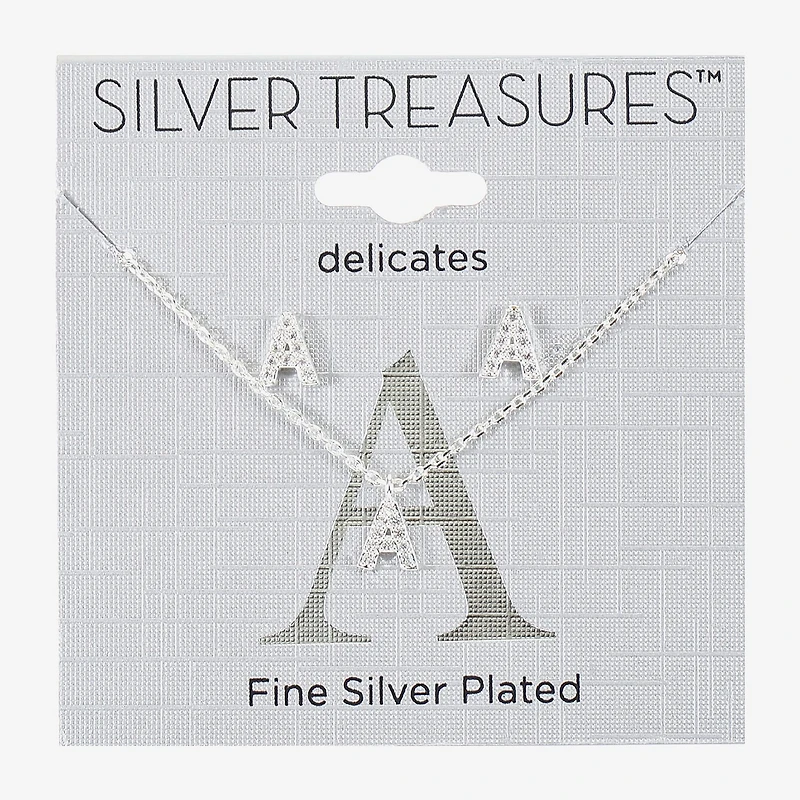 Silver Treasures Delicates Initial Womens Cubic Zirconia Pure Over Brass 2-pc. Jewelry Set
