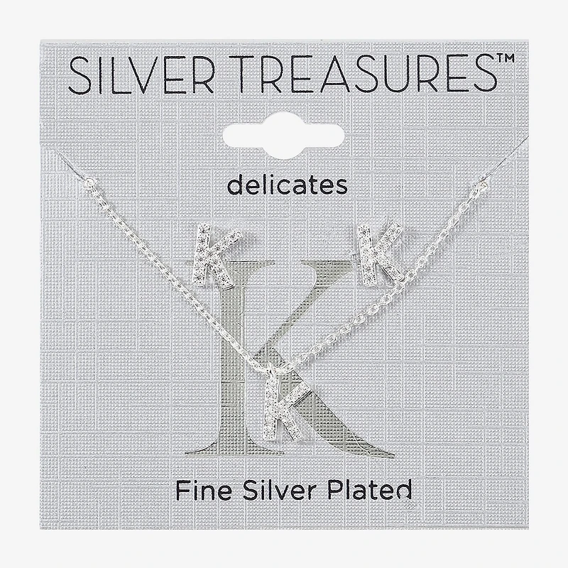 Silver Treasures Delicates Initial Womens Cubic Zirconia Pure Over Brass 2-pc. Jewelry Set