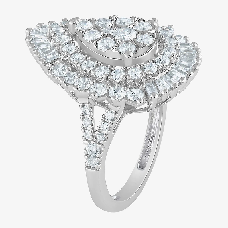 (G / Si2) Womens 21.5MM Lab Grown Diamond 14K Gold Pear Cluster Band
