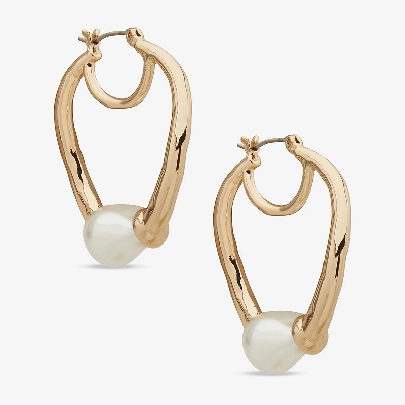 Worthington Gold Tone Womens Simulated Pearl 37.1mm Hoop Earrings