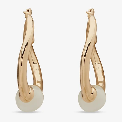 Worthington Gold Tone Womens Simulated Pearl 37.1mm Hoop Earrings