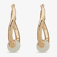 Worthington Gold Tone Womens Simulated Pearl 37.1mm Hoop Earrings