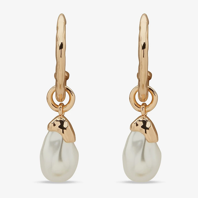 Worthington Gold Tone Womens Simulated Pearl 44.9mm Hoop Earrings