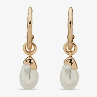 Worthington Gold Tone Womens Simulated Pearl 44.9mm Hoop Earrings