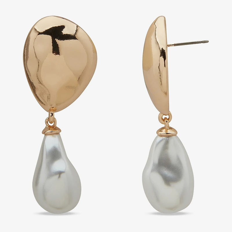 Worthington Gold Tone Womens Simulated Pearl Drop Earrings