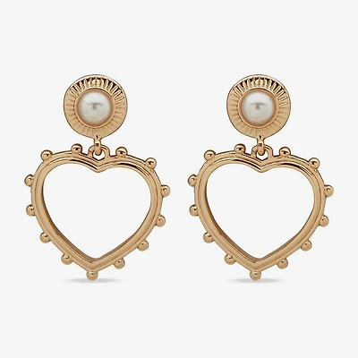 a.n.a Gold Tone Womens Pink Simulated Pearl Heart Drop Earrings