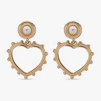 a.n.a Gold Tone Womens Pink Simulated Pearl Heart Drop Earrings