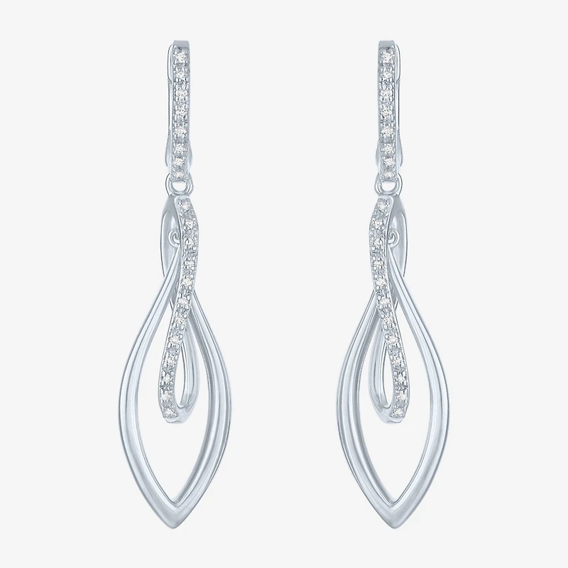 (Gh / Si2 I1) Womens 1/10 CT. T.W. Lab Grown White Diamond Sterling Silver Oblong Drop Earrings