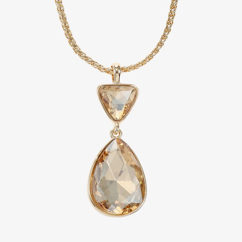 Monet Jewelry Gold Tone Womens Glass Triangle 17 Inch Pendant Necklace