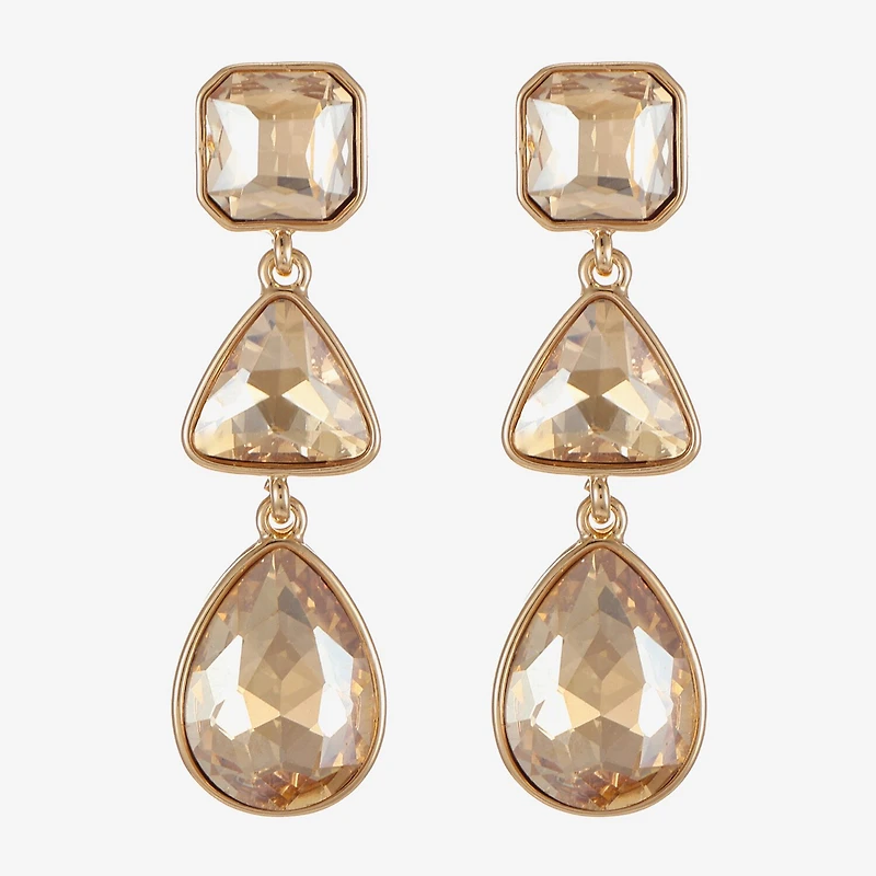 Monet Jewelry Gold Tone Womens Glass Triangle Cushion Hypoallergenic Drop Earrings