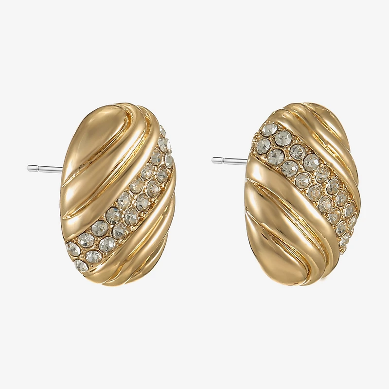 Monet Jewelry Gold Tone Pave Glass 19mm Oval Stud Earrings
