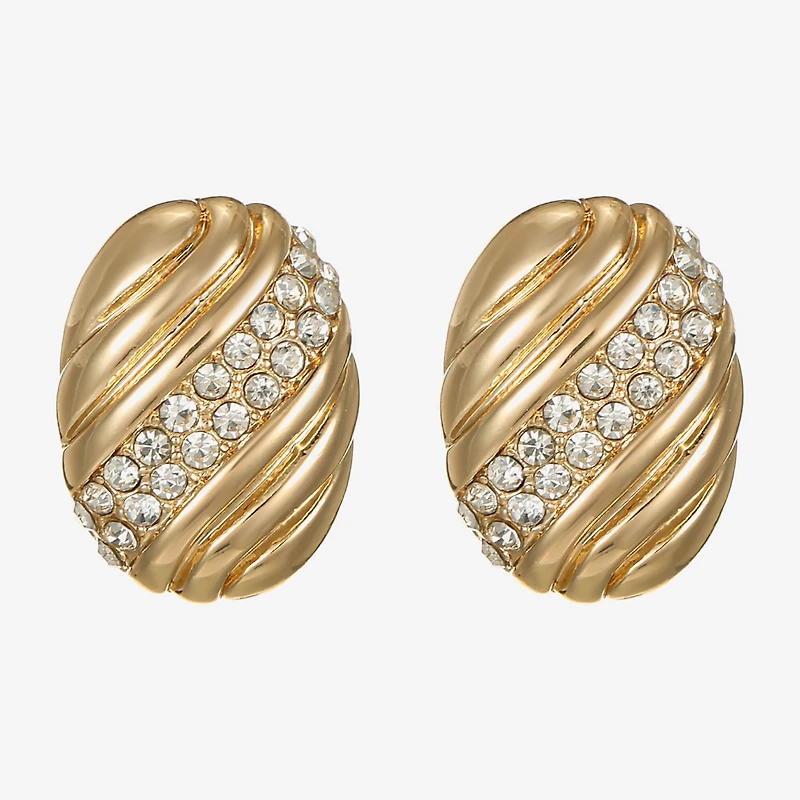 Monet Jewelry Gold Tone Pave Glass 19mm Oval Stud Earrings