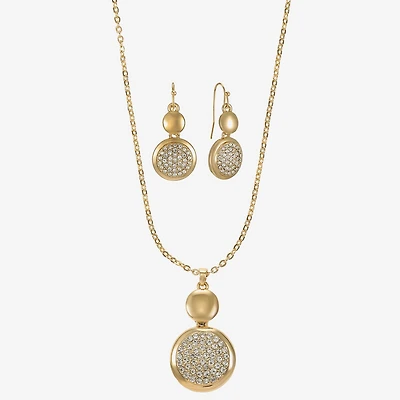 Liz Claiborne Coin Pave Pendant Necklace & Drop Earring Womens Glass 2-pc. Jewelry Set