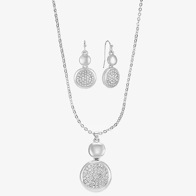 Liz Claiborne Coin Pave Pendant Necklace & Drop Earring Womens Glass 2-pc. Jewelry Set