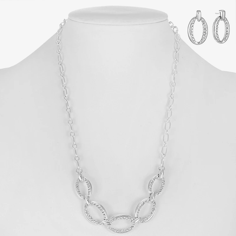 Liz Claiborne Link Frontal Collar Necklace & Drop Earring Womens Glass Hypoallergenic 2-pc. Jewelry Set