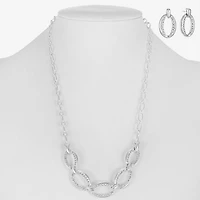 Liz Claiborne Link Frontal Collar Necklace & Drop Earring Womens Glass Hypoallergenic 2-pc. Jewelry Set
