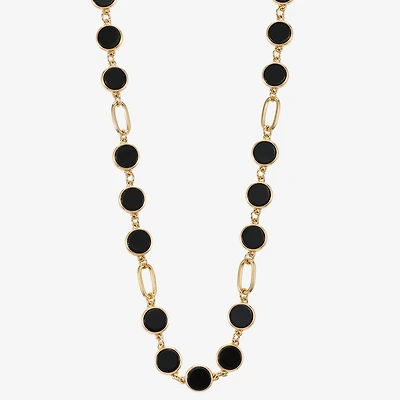 Liz Claiborne Gold Tone & Black Womens 17 Inch Collar Necklace
