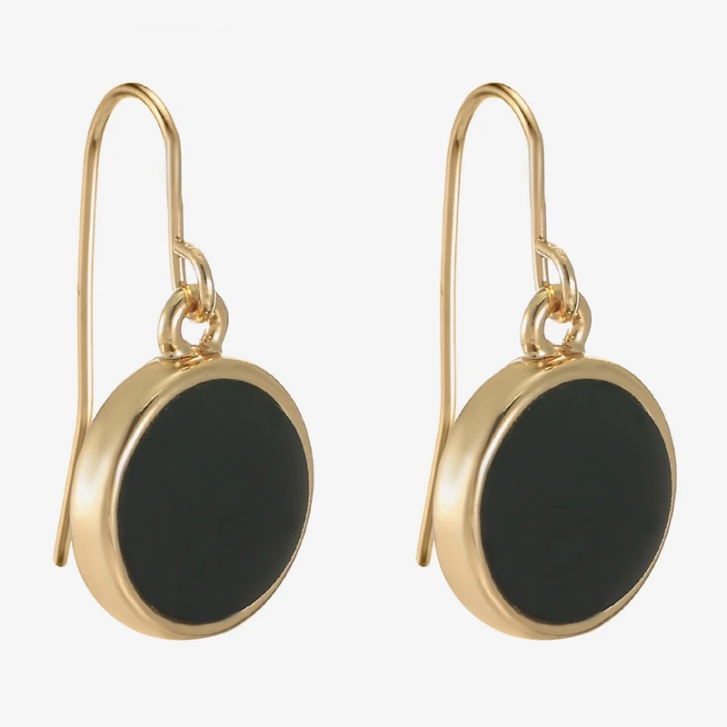 Liz Claiborne Gold Tone & Black Womens Round Drop Earrings