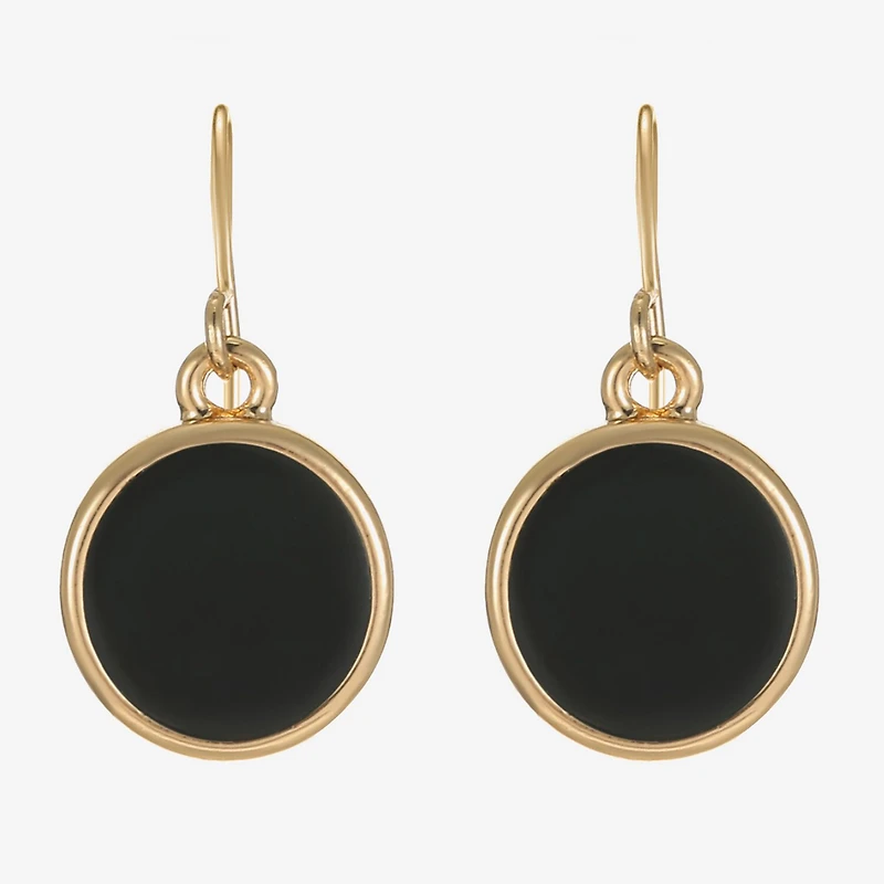 Liz Claiborne Gold Tone & Black Womens Round Drop Earrings