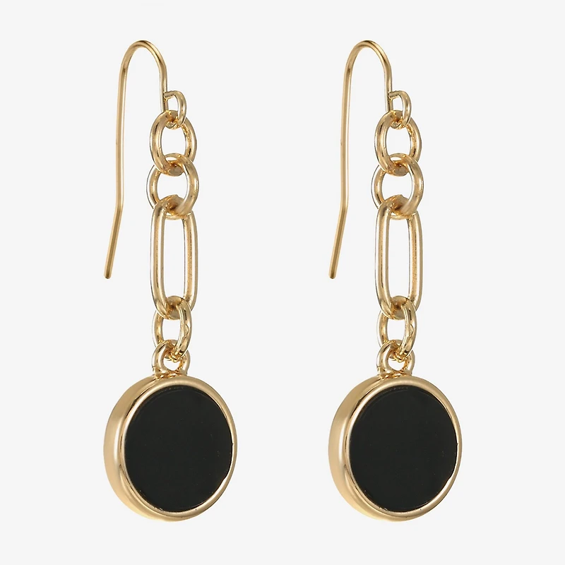Liz Claiborne Gold Tone & Black Paperclip Womens Paperclip Round Drop Earrings