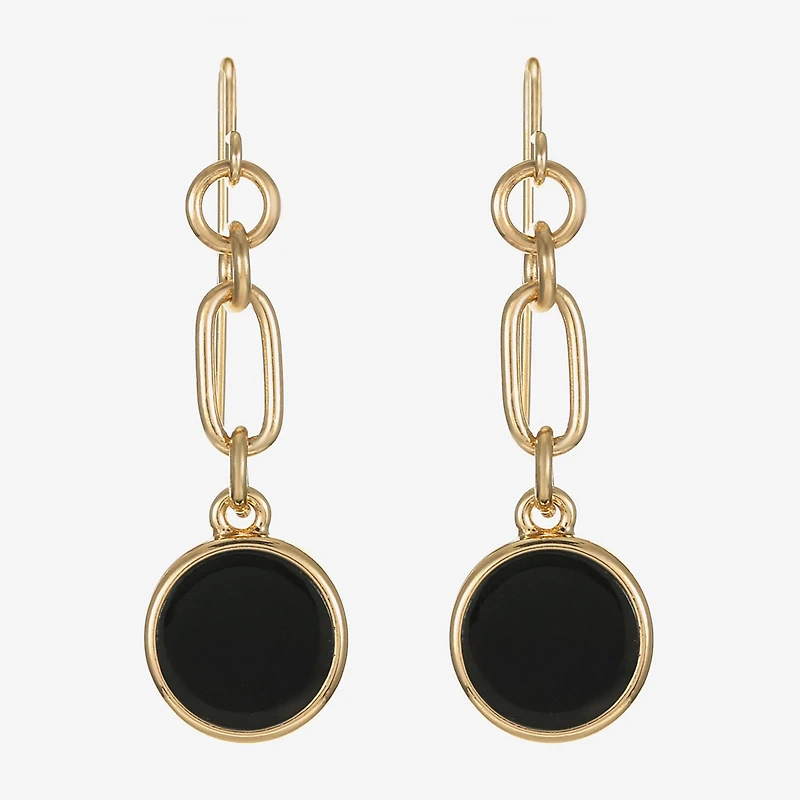 Liz Claiborne Gold Tone & Black Paperclip Womens Paperclip Round Drop Earrings