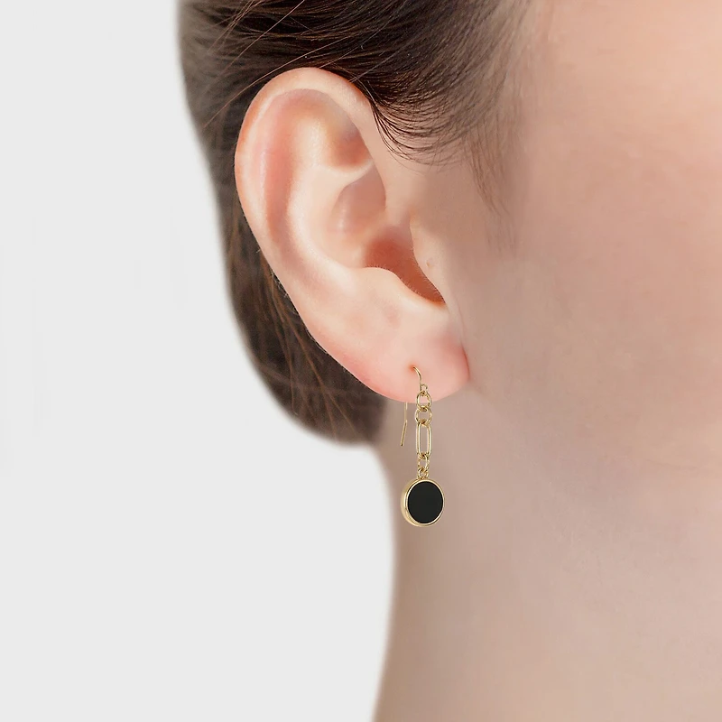 Liz Claiborne Gold Tone & Black Paperclip Womens Paperclip Round Drop Earrings