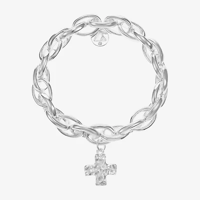 Liz Claiborne Silver Tone Hammered Womens Cross Stretch Bracelet