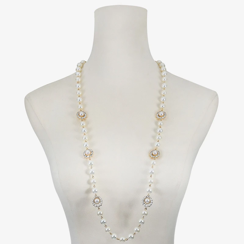 Monet Jewelry Gold Tone Halo Womens Glass 36 Inch Strand Necklace