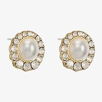 Monet Jewelry Gold Tone Halo Glass Simulated Pearl 10mm Round Stud Earrings