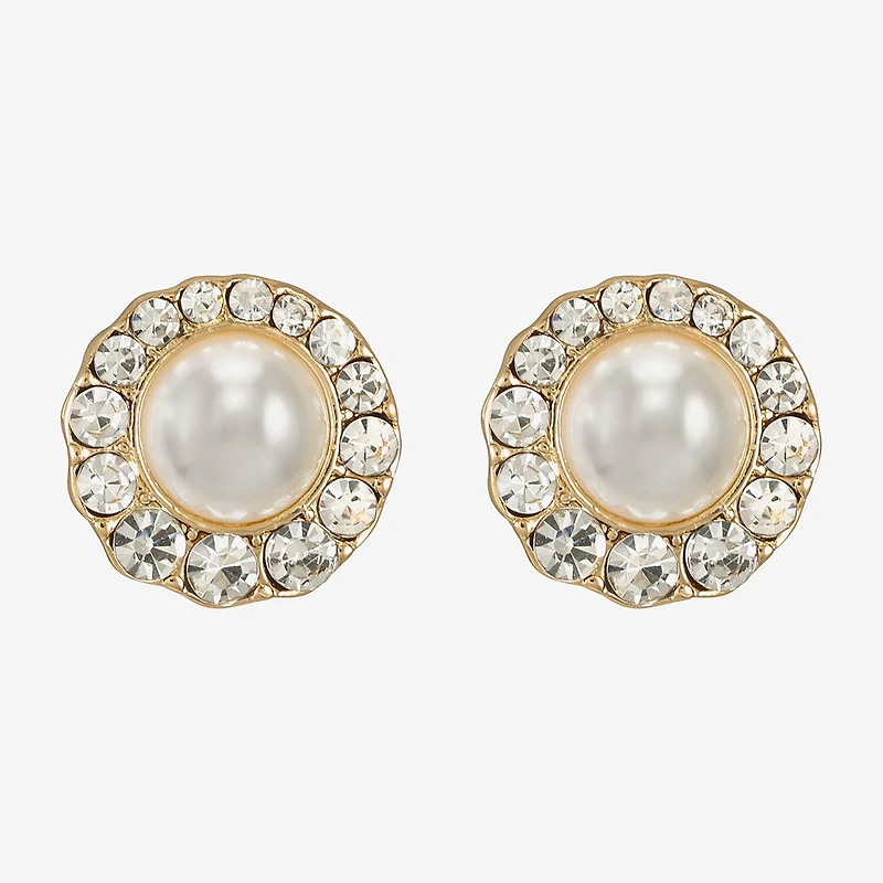 Monet Jewelry Gold Tone Halo Glass Simulated Pearl 10mm Round Stud Earrings