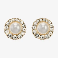 Monet Jewelry Gold Tone Halo Glass Simulated Pearl 10mm Round Stud Earrings