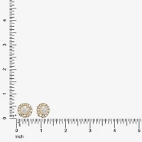 Monet Jewelry Gold Tone Halo Glass Simulated Pearl 10mm Round Stud Earrings
