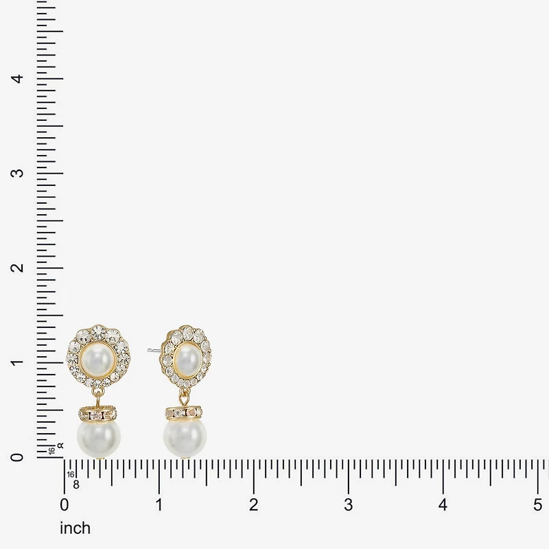 Monet Jewelry Gold Tone Halo Womens Glass Simulated Pearl Round Hypoallergenic Drop Earrings