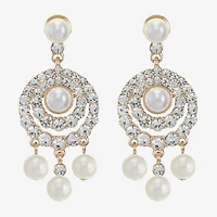 Monet Jewelry Gold Tone Halo Womens Glass Simulated Pearl Round Hypoallergenic Chandelier Earrings