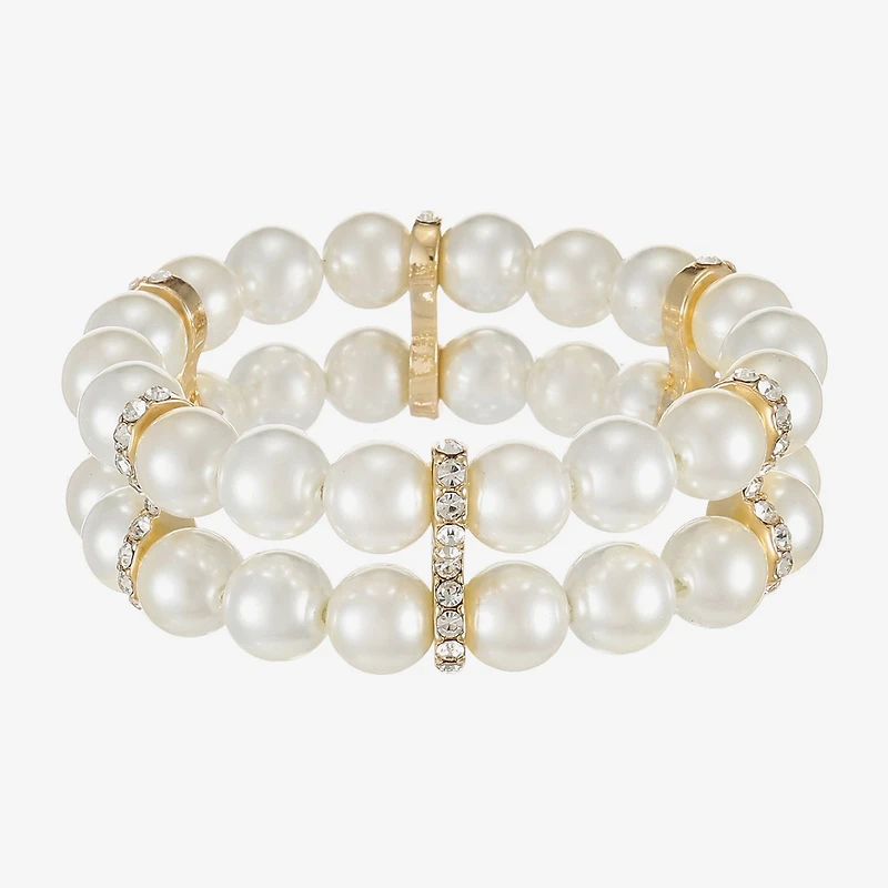 Monet Jewelry Gold Tone Womens Glass Simulated Pearl Round Stretch Bracelet