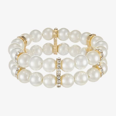 Monet Jewelry Gold Tone Womens Glass Simulated Pearl Round Stretch Bracelet